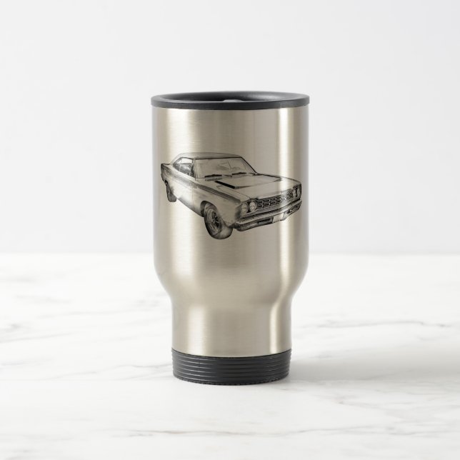 1968 Plymouth Roadrunner Muscle Car Illustration Travel Mug (Center)