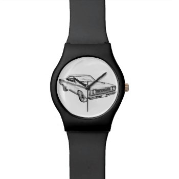 1968 Plymouth Roadrunner Muscle Car Illustration Wrist Watch by KWJPHOTOART at Zazzle
