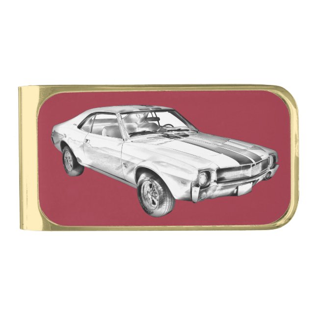 1969 AMC Javlin Car Illustration Gold Finish Money Clip (Front)