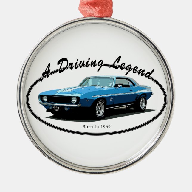 1969 Camaro blue Metal Ornament (Front)
