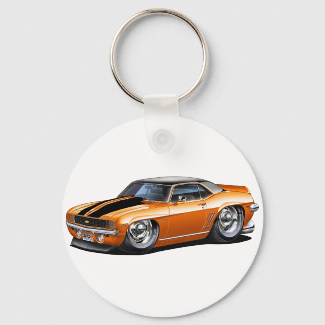 1969 Camaro Orange-Black Top Car Keychain (Front)