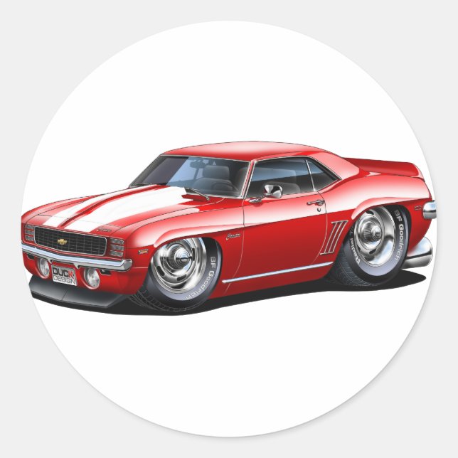1969 Camaro Red-White Car Classic Round Sticker (Front)
