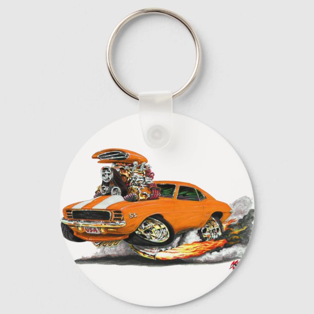 1969 Camaro RS SS Orange-White Car Keychain (Front)