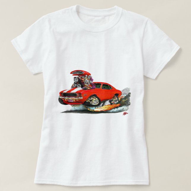 1969 Camaro RS SS Red-White Car T-Shirt (Design Front)