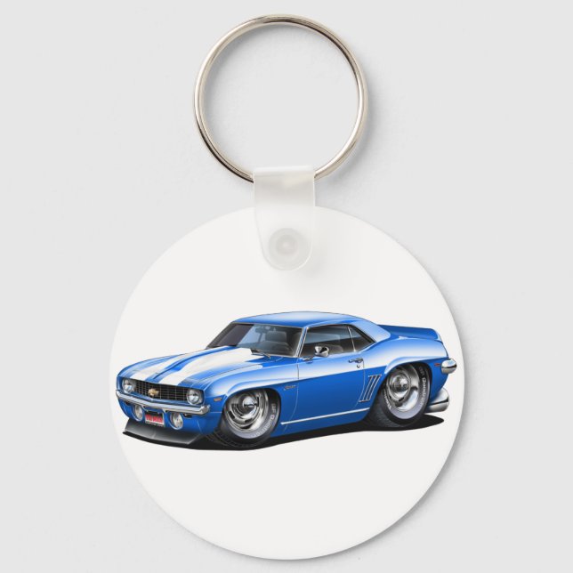 1969 Camaro SS Blue-White Car Keychain (Front)