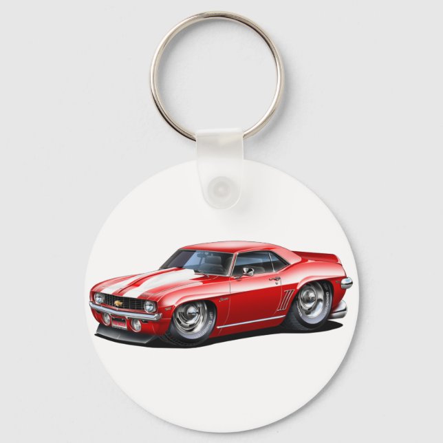 1969 Camaro SS Red-White Car Keychain (Front)