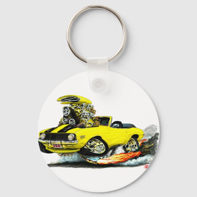 1969 Camaro SS Yellow-Black Convertible Keychain (Front)