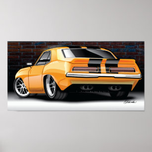 1969 Camaro Street Rod Illustration Poster (Orange