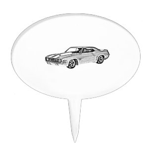 1969 Camaro Z28 Black and White Pencil Drawing Cake Topper
