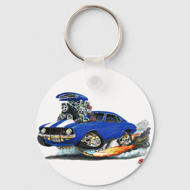 1969 Camaro Z28 Blue-White Car Keychain (Front)