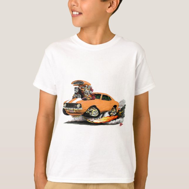 1969 Camaro Z28 Orange-White Car T-Shirt (Front)