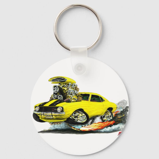 1969 Camaro Z28 Yellow-Black Car Keychain (Front)