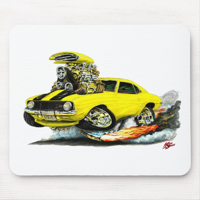 1969 Camaro Z28 Yellow-Black Car Mouse Pad (Front)