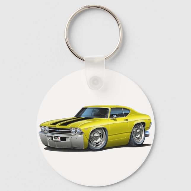 1969 Chevelle Yellow-Black Car Keychain (Front)