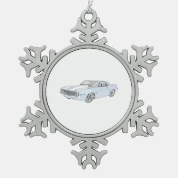 1969 Chevy Camaro Baby Blue With White Stripe Snowflake Pewter Christmas Ornament by PNGDesign at Zazzle
