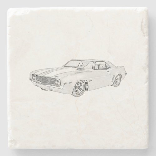 1969 Chevy Camaro Black and White Muscle Car Stone Coaster