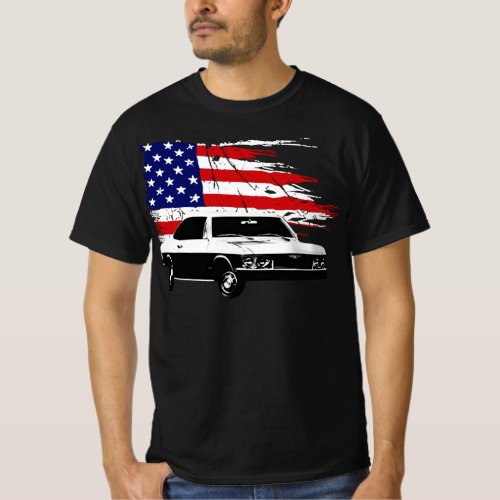 1969 Corvair Front View with Us Flag Classic Car T_Shirt