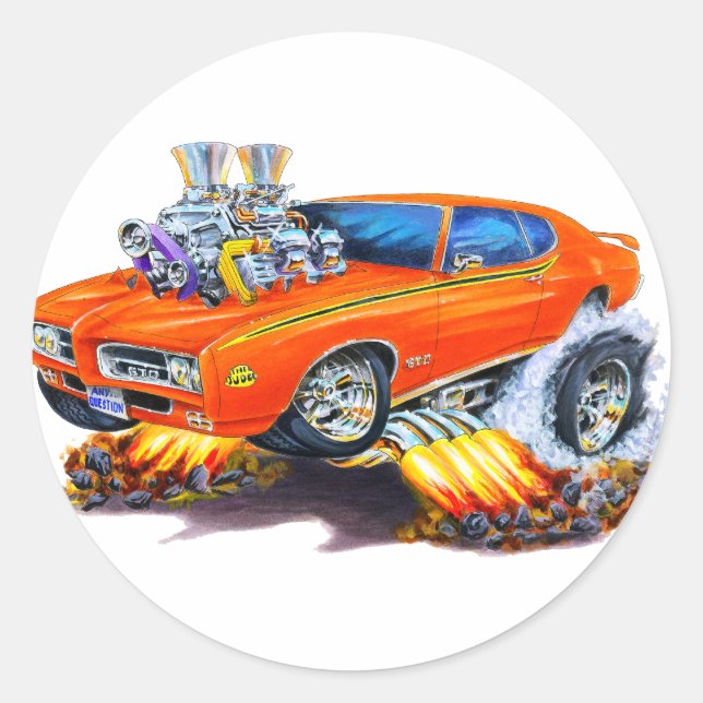 1969 GTO Judge Orange Car Classic Round Sticker (Front)