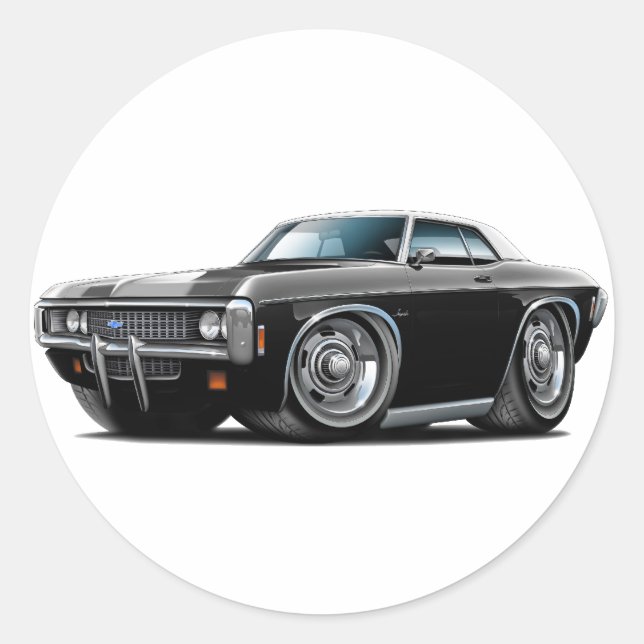 1969 Impala Black-White Top Car Classic Round Sticker (Front)