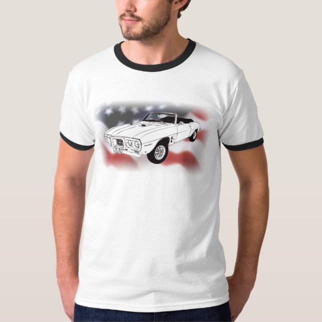 1969 Pontiac Firebird over USA flag T-Shirt (Front)