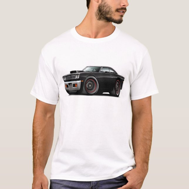 1969 Roadrunner Black-Black Hood Scoop Car T-Shirt (Front)