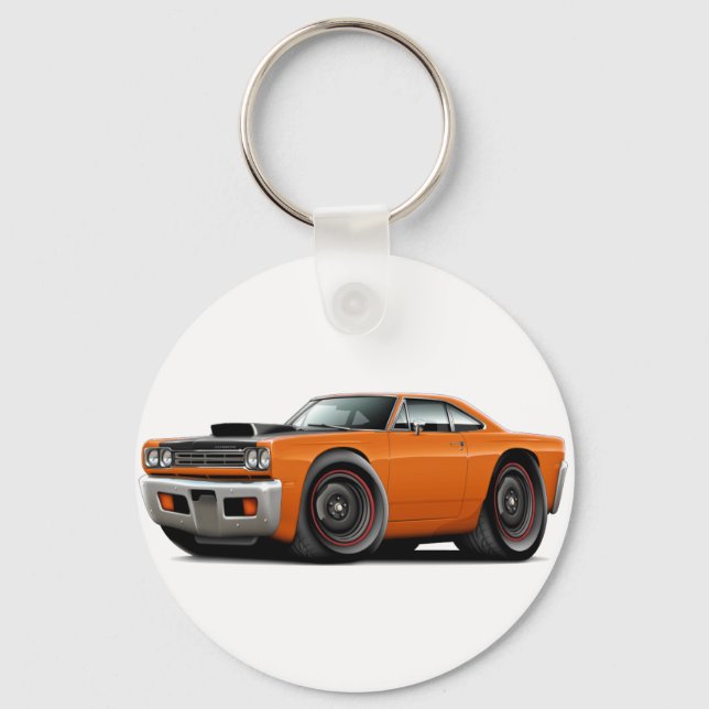 1969 Roadrunner Orange-Black Hood Scoop Car Keychain (Front)