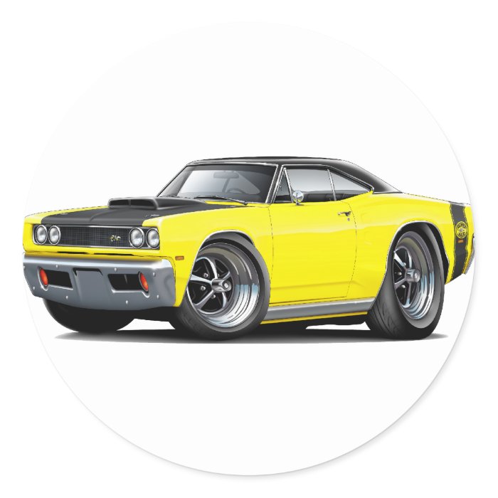 1969 Super Bee Yellow Black Top Car Round Stickers