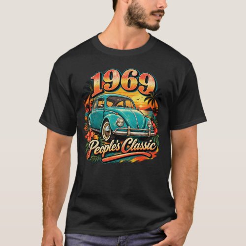 1969 Turquoise Vintage Classic Rounded Compact Car T-Shirt