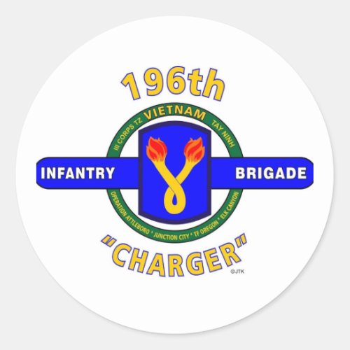 196TH INFANTRY BRIGADE CHARGER VIETNAM CLASSIC ROUND STICKER