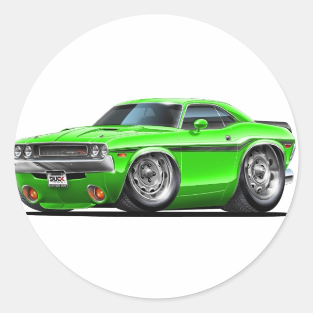 1970-72 Challenger Green Car Classic Round Sticker (Front)