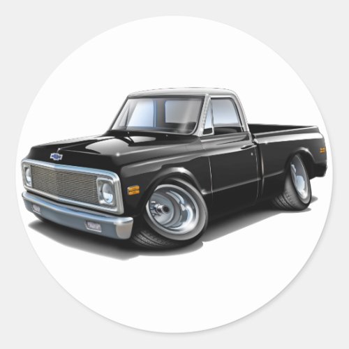 1970_72 Chevy C10 Black_White Top Truck Classic Round Sticker