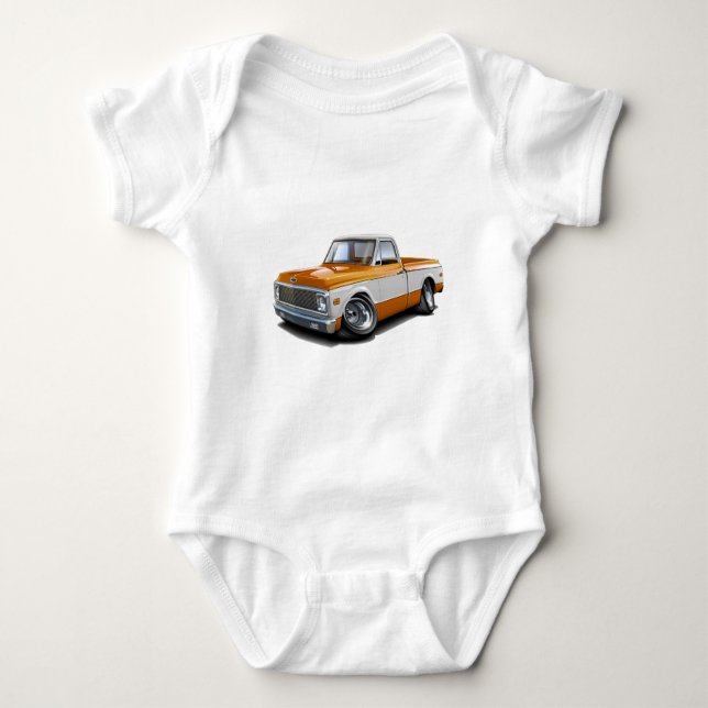 1970-72 Chevy C10 Orange-White Truck Baby Bodysuit (Front)