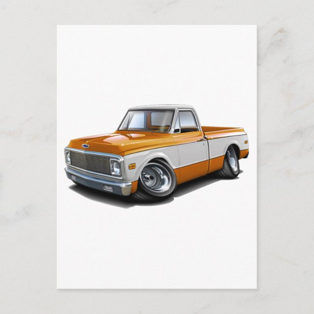 1970-72 Chevy C10 Orange-White Truck Postcard (Front)