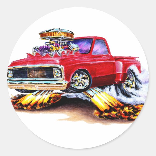 1970-72 Chevy C10 Red Truck Classic Round Sticker (Front)