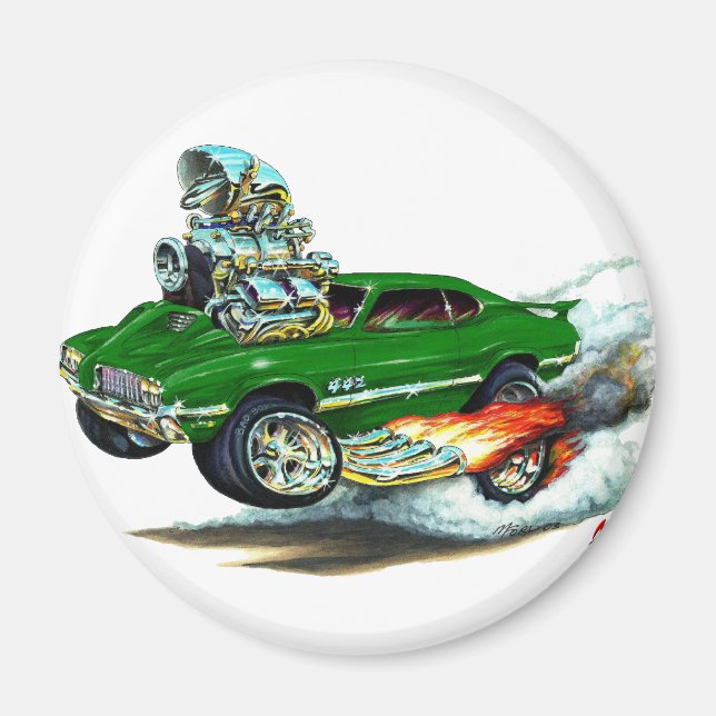 1970-72 Olds Cutlass 442 Green Car Magnet (Front)