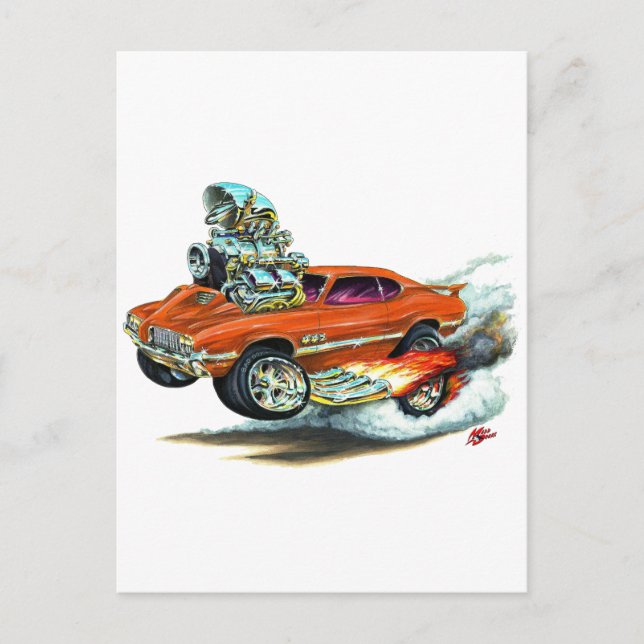 1970-72 Olds Cutlass 442 Orange Car Postcard (Front)