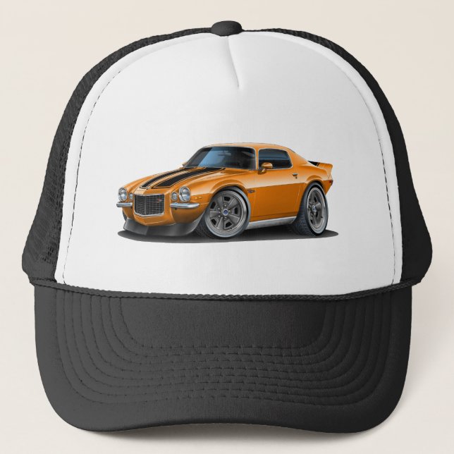 1970-73 Camaro Orn/Blk Car Trucker Hat (Front)