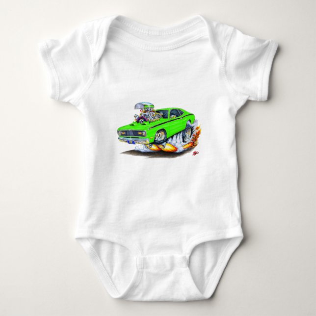 1970-74 Plymouth Duster Lime Car Baby Bodysuit (Front)