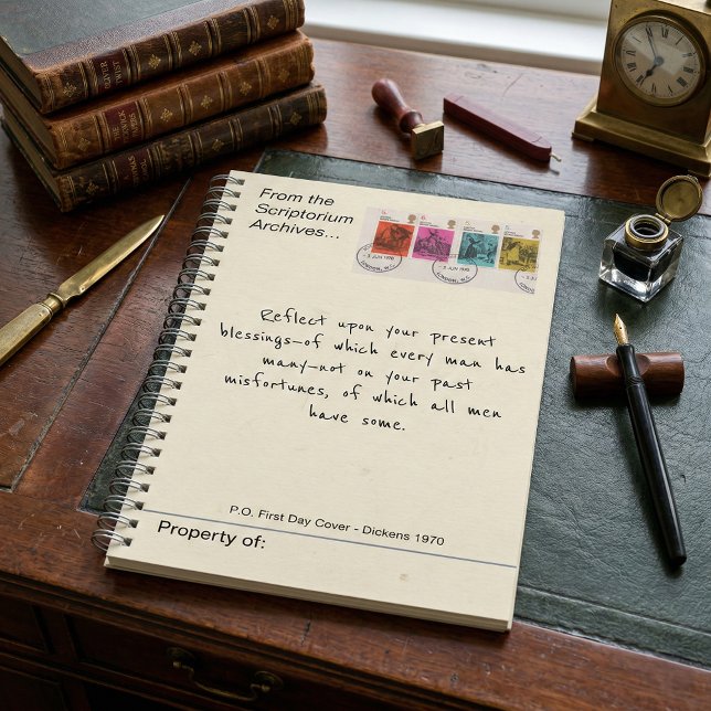 1970 Charles Dickens Antique Postage Stamp Notebook (Charles Dickens First Cover antique postage stamps vintage style literature notebook)