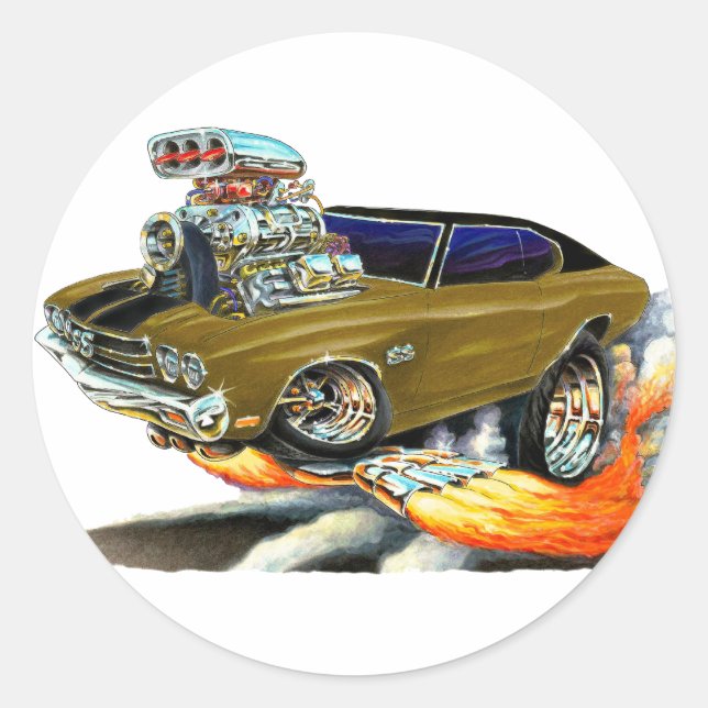 1970 Chevelle Brown Car Classic Round Sticker (Front)