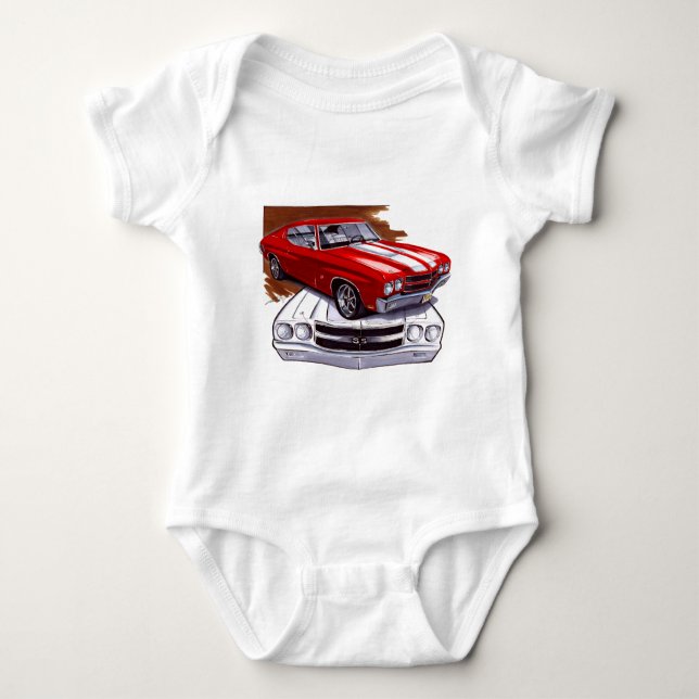 1970 Chevelle Red-White Car Baby Bodysuit (Front)