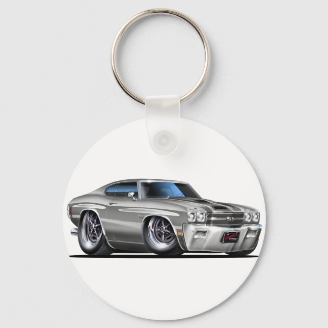 1970 Chevelle Silver-Black Car Keychain (Front)