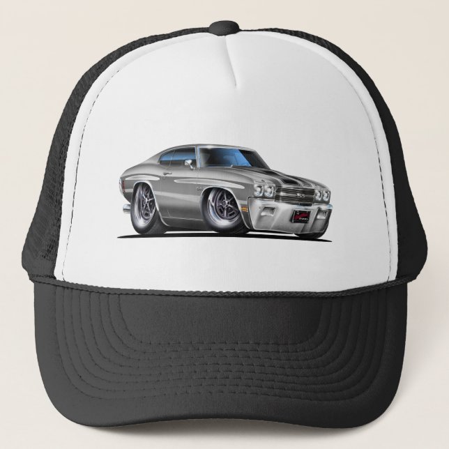 1970 Chevelle Silver-Black Car Trucker Hat (Front)