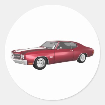 1970 Chevelle Ss: Candy Apple Finish: Classic Round Sticker by spiritswitchboard at Zazzle