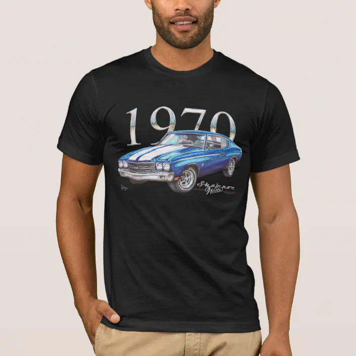 Classic car 1970 Chevelle Turbo Mens Indigo Blue 100% cotton light weight summer Tshirt street machines Muscle cars