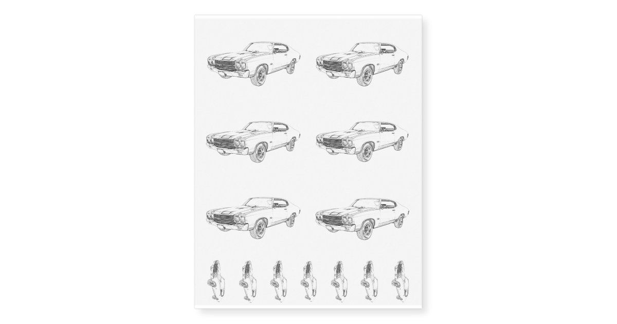 1970 Chevy Chevelle Black And White Pencil Drawing Temporary