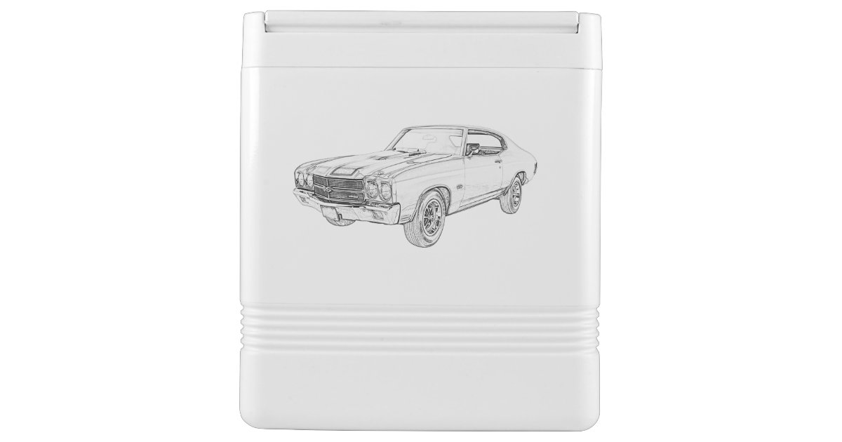 1970 Chevy Chevelle Bowtie Muscle Car Drawing Cooler Zazzle Com