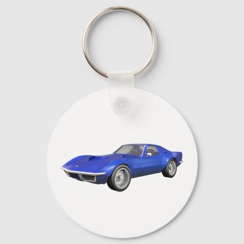 1970 Corvette Sports Car Blue Finish Keychain