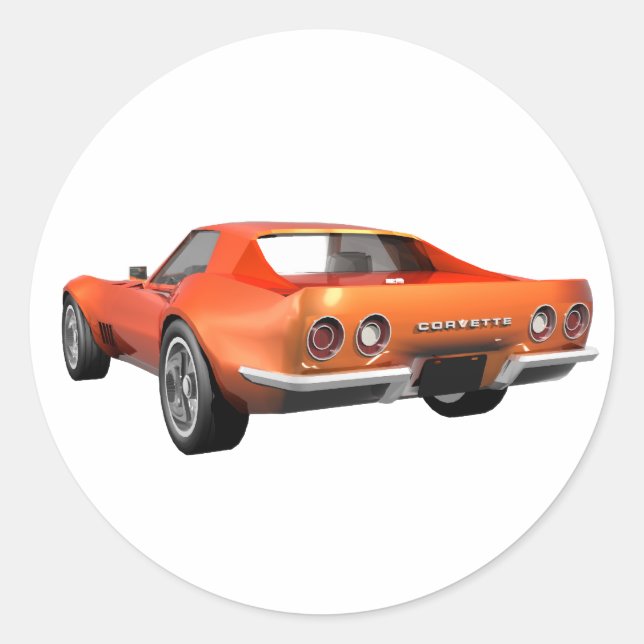 1970 Corvette Sports Car: Orange Finish: Classic Round Sticker (Front)