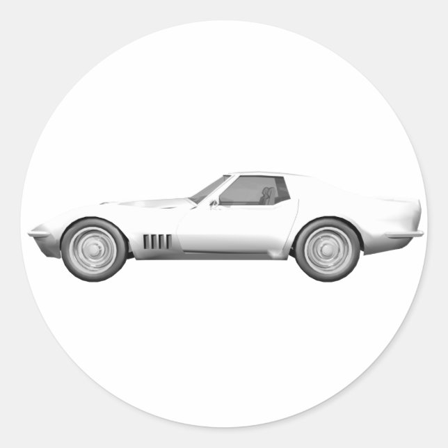 1970 Corvette Sports Car: White Finish Classic Round Sticker (Front)